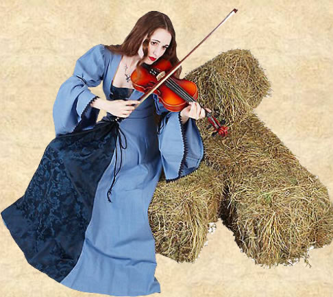 Woman with a Violin sitting on hay